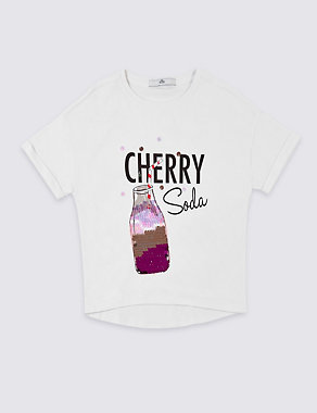 Pure Cotton Sequin Soda T-Shirt (3-16 Years) Image 2 of 4