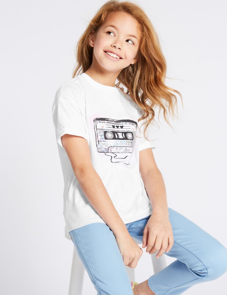 Pure Cotton Sequin T-Shirt (3-16 Years) 1 of 3