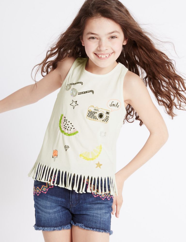 Pure Cotton Sequin Top (3-14 Years) 1 of 5