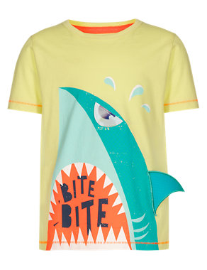 Pure Cotton Shark Bite Boys T-Shirt (1-7 Years) Image 2 of 4