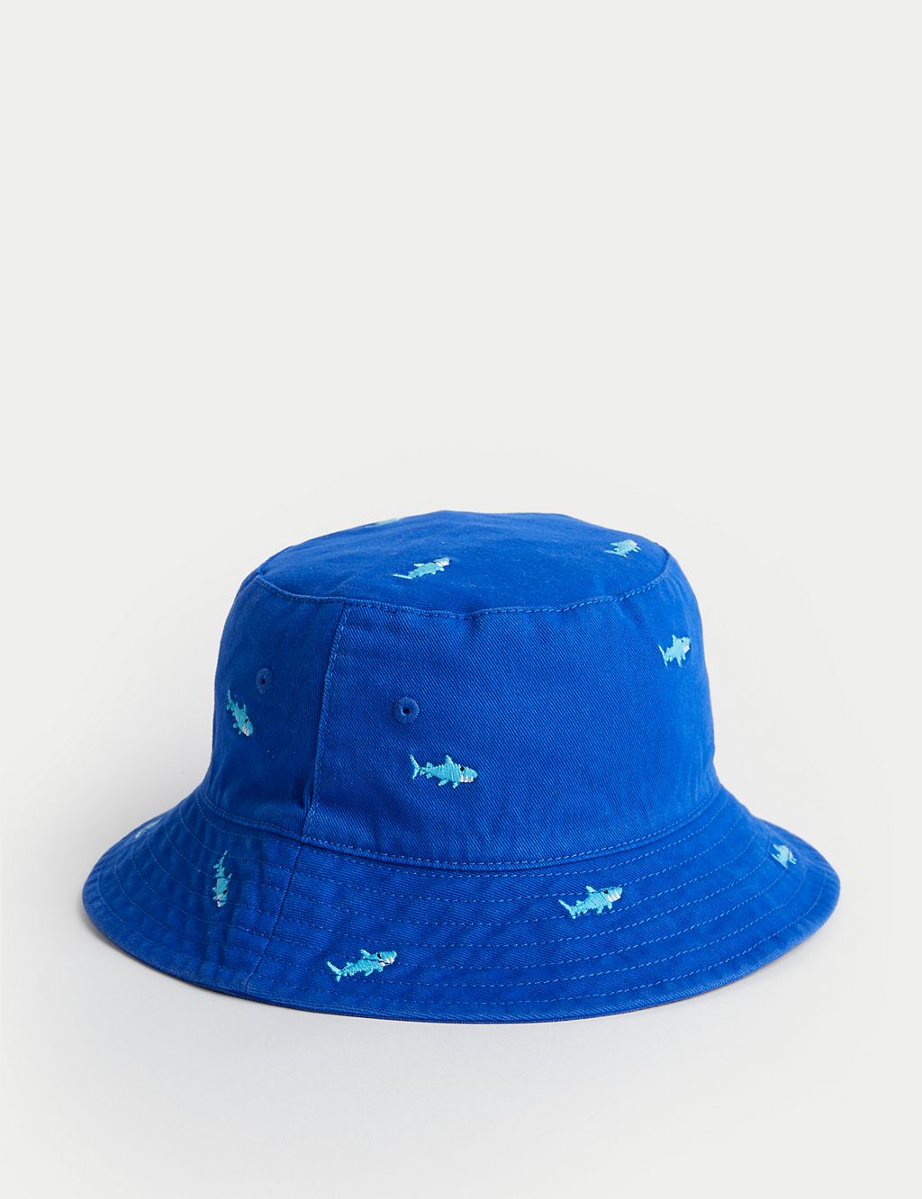 Pure Cotton Shark Embroidered Bucket Hat (1–13 Yrs) 1 of 4
