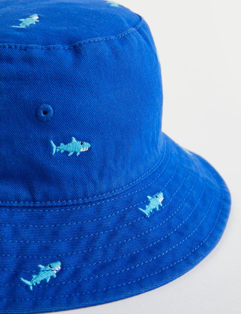 Pure Cotton Shark Embroidered Bucket Hat (1–13 Yrs) 3 of 4