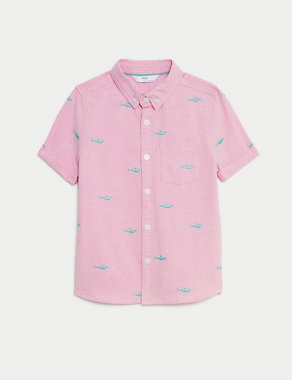 Pure Cotton Shark Embroidered Oxford Shirt (2-8 Yrs) Image 2 of 5