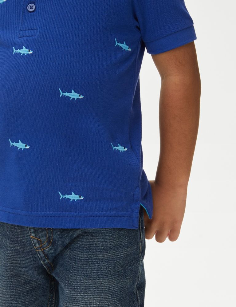 Pure Cotton Shark Embroidered Polo Shirt (2-8 Yrs) 3 of 4