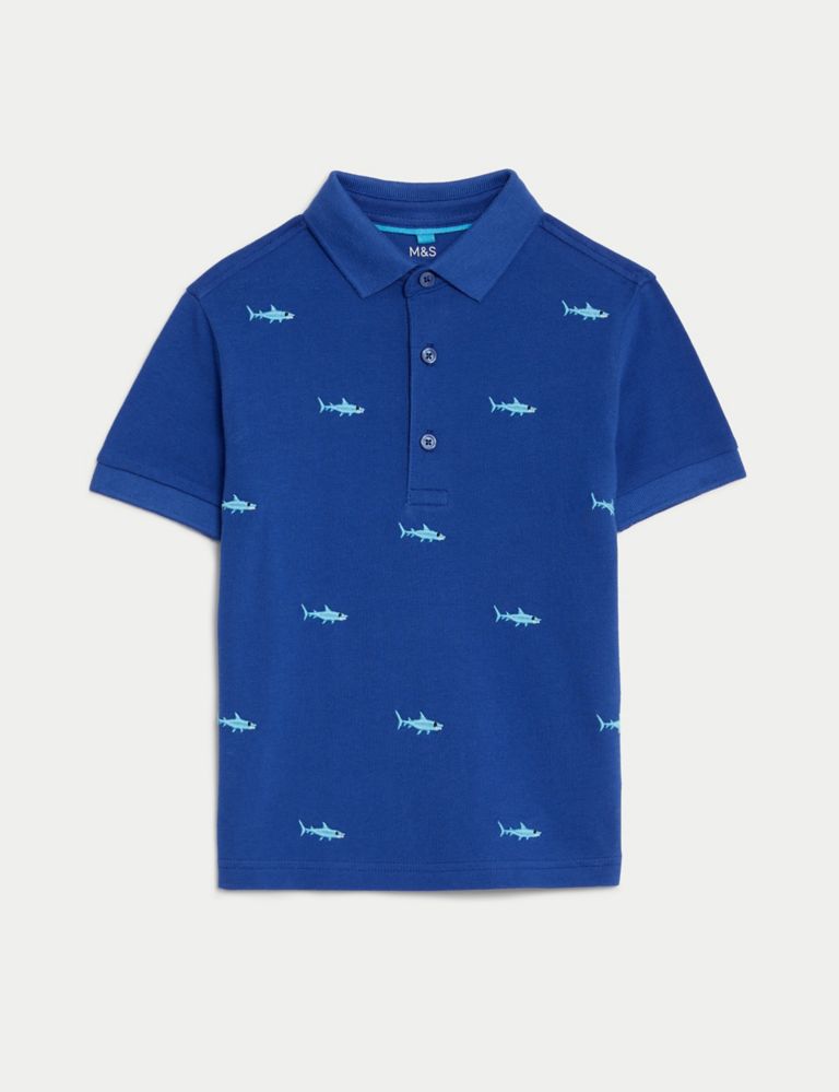 Pure Cotton Shark Embroidered Polo Shirt (2-8 Yrs) 2 of 4