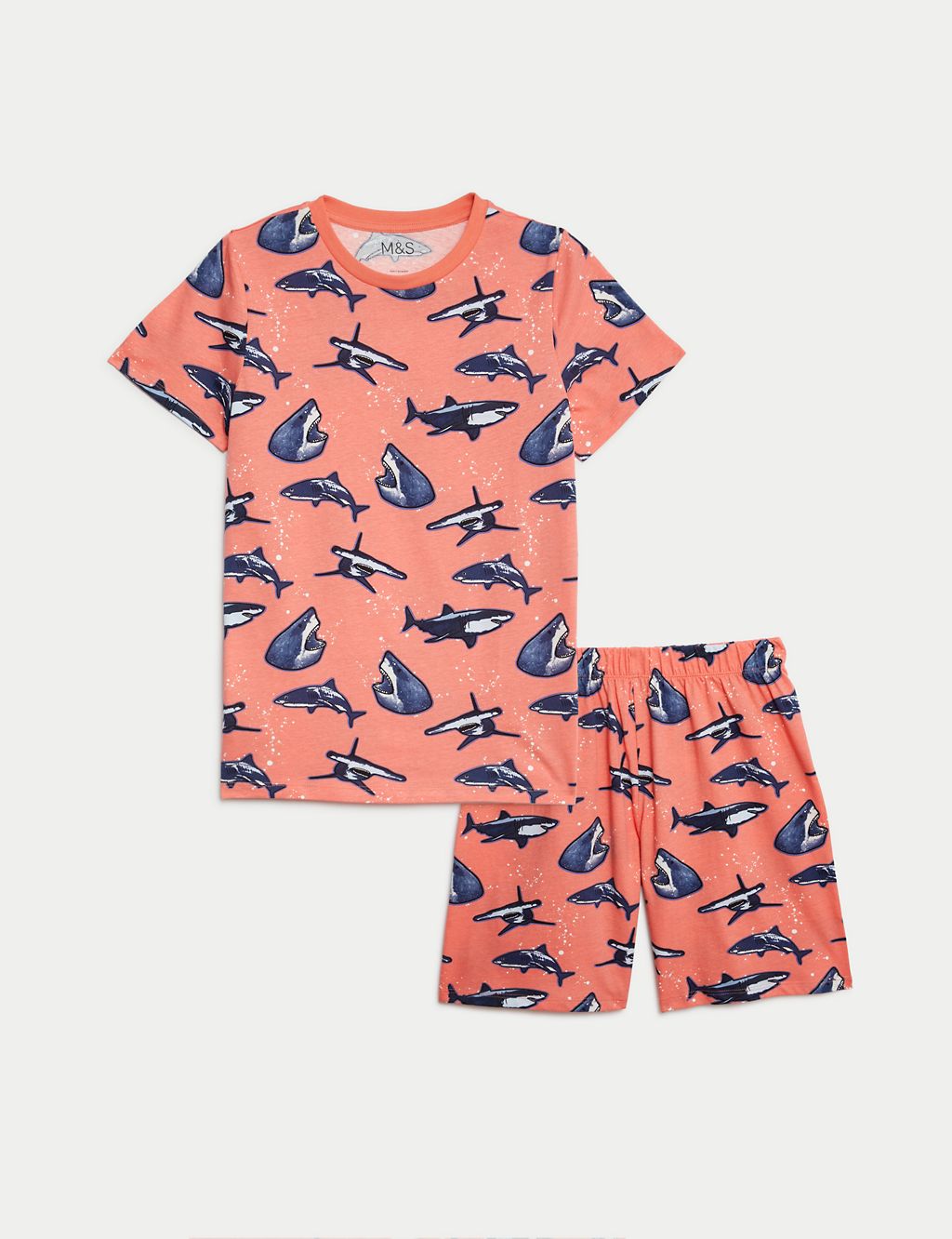 Pure Cotton Shark Print Pyjamas (7-14 Yrs) 1 of 5