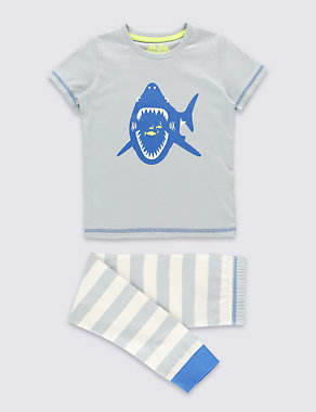 Pure Cotton Shark Print Stay Soft Pyjamas (1-8 Years) Image 2 of 4