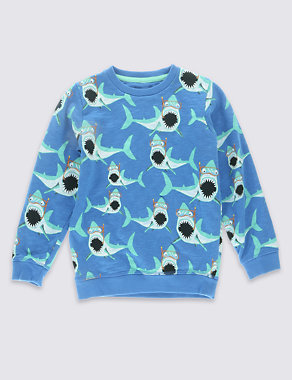 Pure Cotton Shark Print Sweatshirt (1-7 Years) Image 2 of 3