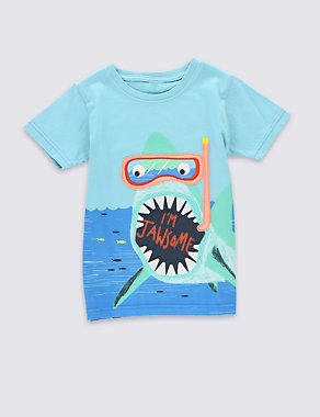 Pure Cotton Shark Print T-Shirt (1-7 Years) Image 2 of 3