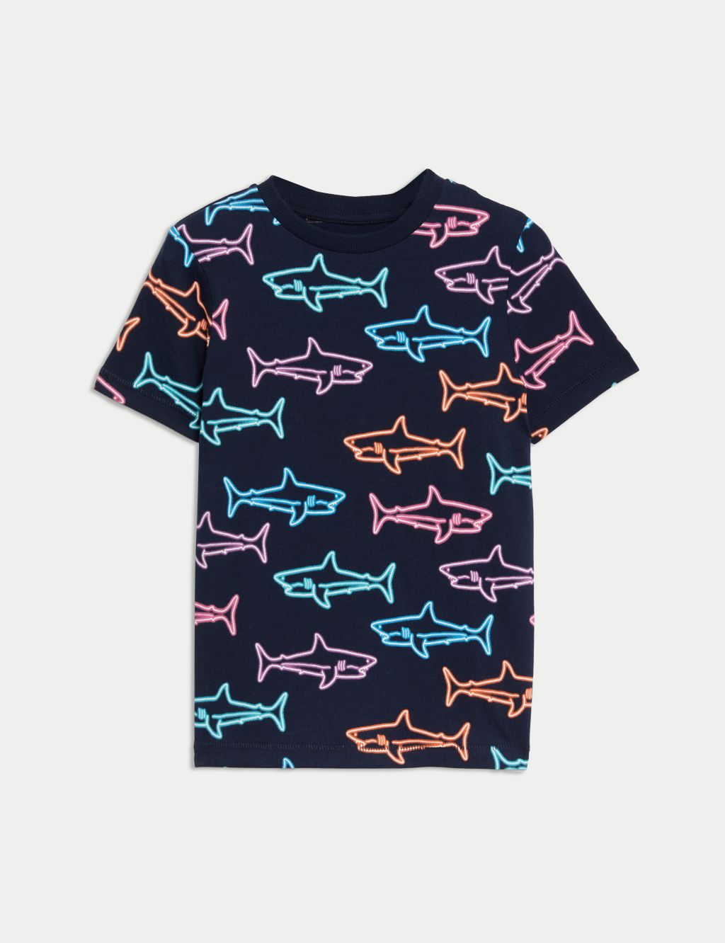 Pure Cotton Shark Print T-Shirt (2-8 Yrs) 1 of 2