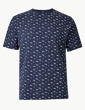 Pure Cotton Shark Print T-Shirt Image 2 of 4