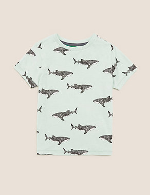 Pure Cotton Shark T-Shirt (2-7 Yrs) Image 2 of 4