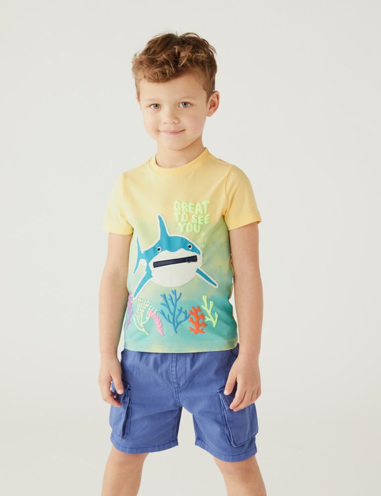 Marks & Spencer Patterned Cotton T-Shirts & Polos (BOYS, LIGHT OLIVE, 7-8 Y)