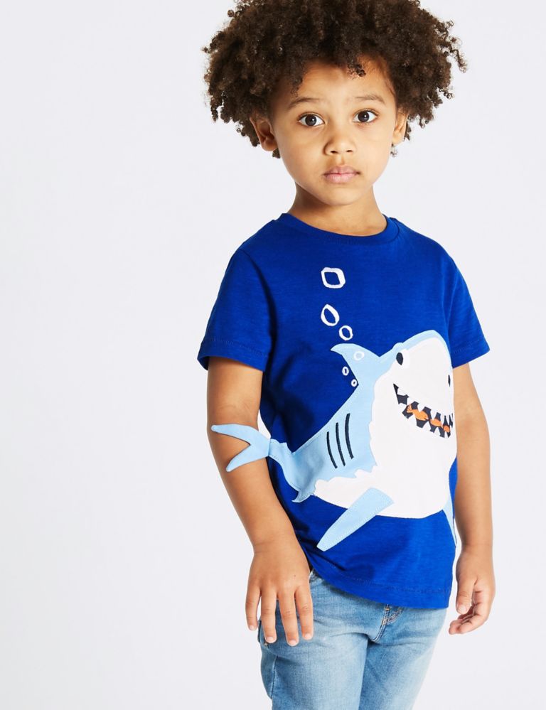 Pure Cotton Shark T-Shirt (3 Months - 7 Years) 1 of 3