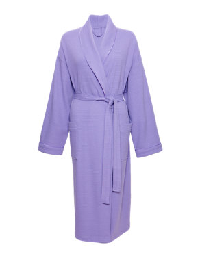 Pure Cotton Shawl Collar Waffle Dressing Gown Image 2 of 5