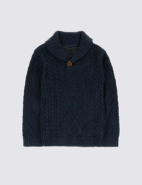 Pure Cotton Shawl Neck Knitted Jumper (1-7 Years) Image 2 of 3