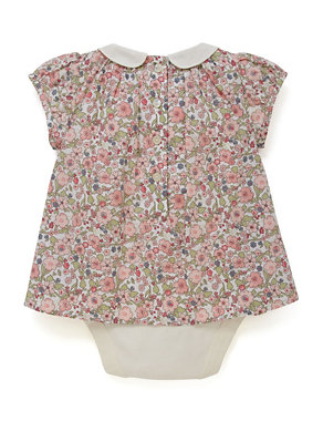 Pure Cotton Sheered Floral Top with Bodysuit Image 2 of 3