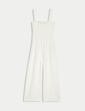 Pure Cotton Shirred Jumpsuit (6-16 Yrs) Image 2 of 4