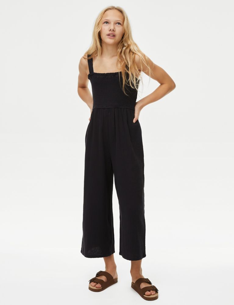 Pure Cotton Shirred Jumpsuit (6-16 Yrs) 1 of 4