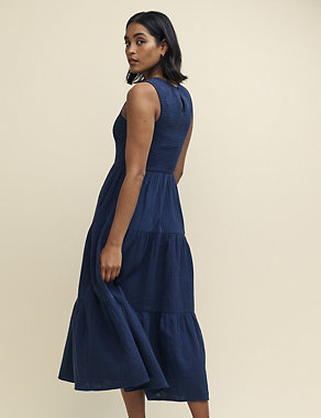 Pure Cotton Shirred Midaxi Tiered Dress Image 2 of 4