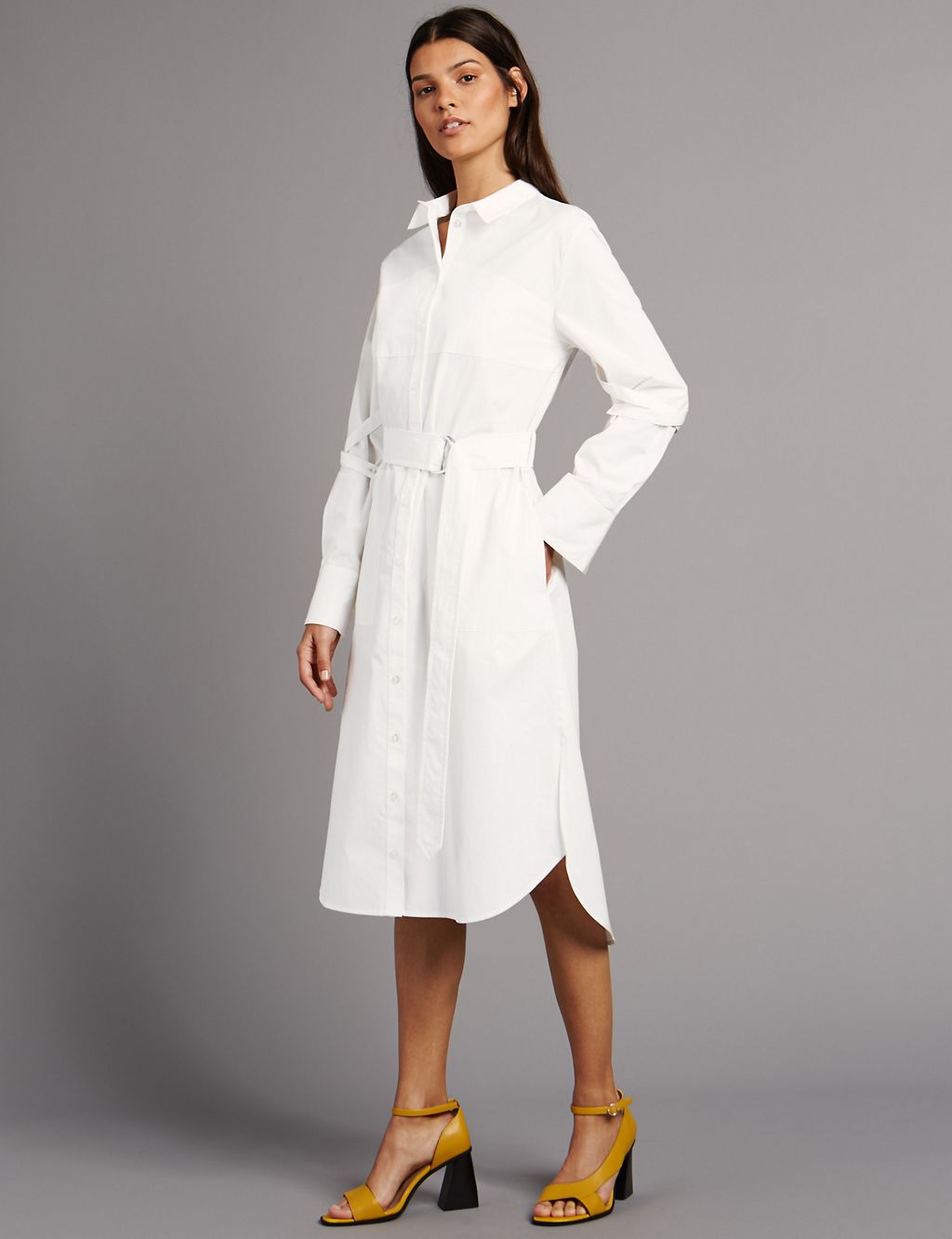 Pure Cotton Shirt Dress with Belt 3 of 5