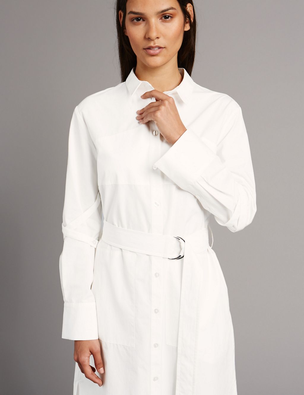 Pure Cotton Shirt Dress with Belt 2 of 5