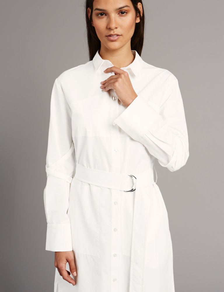 Pure Cotton Shirt Dress with Belt 3 of 5