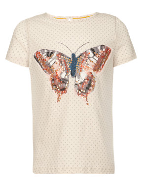 Pure Cotton Short Sleeve Butterfly Print Girls T-Shirt (1-7 Years) Image 2 of 4