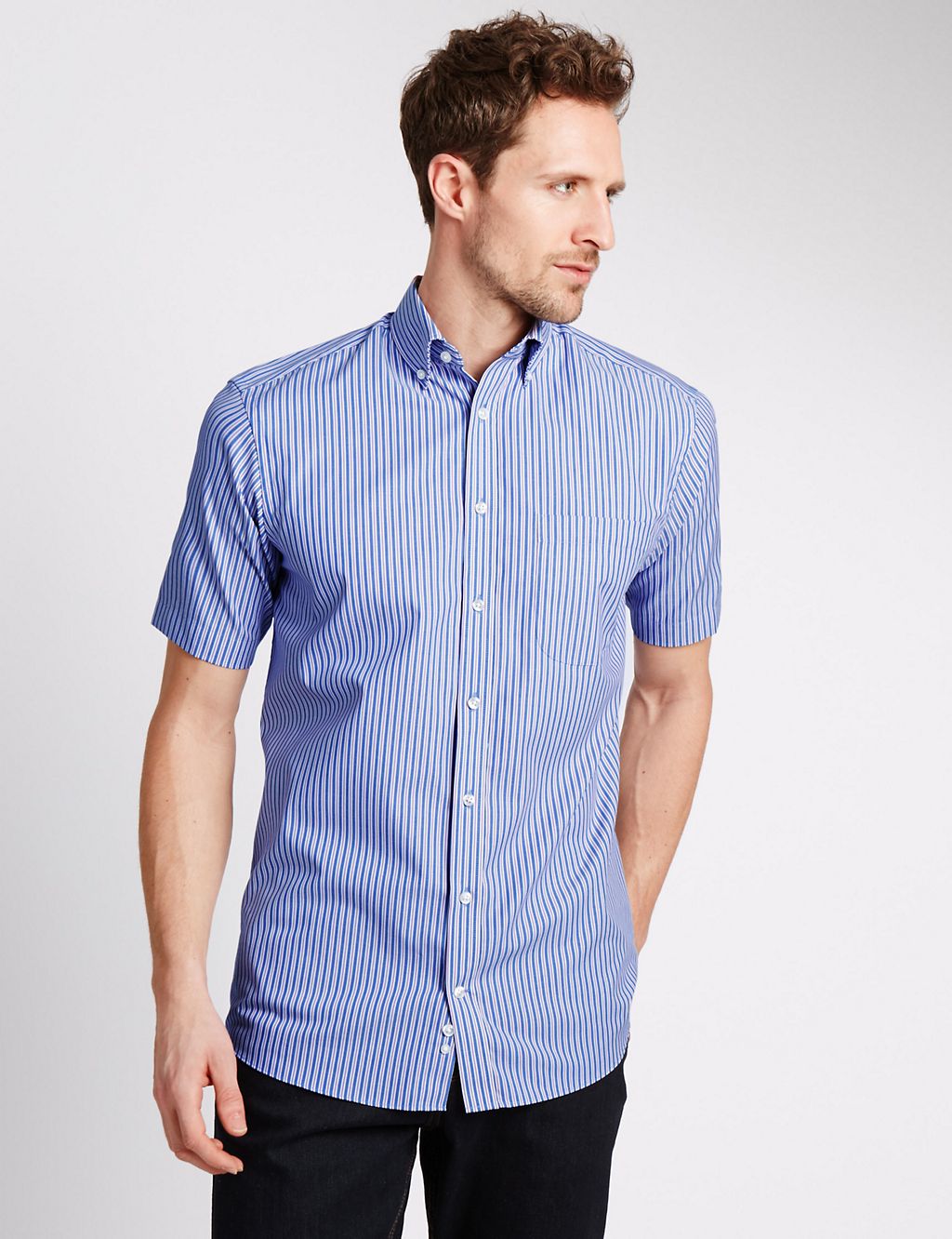 Pure Cotton Short Sleeve Chalk Striped Oxford Shirt 3 of 3