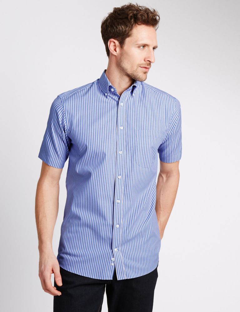 Pure Cotton Short Sleeve Chalk Striped Oxford Shirt 1 of 3