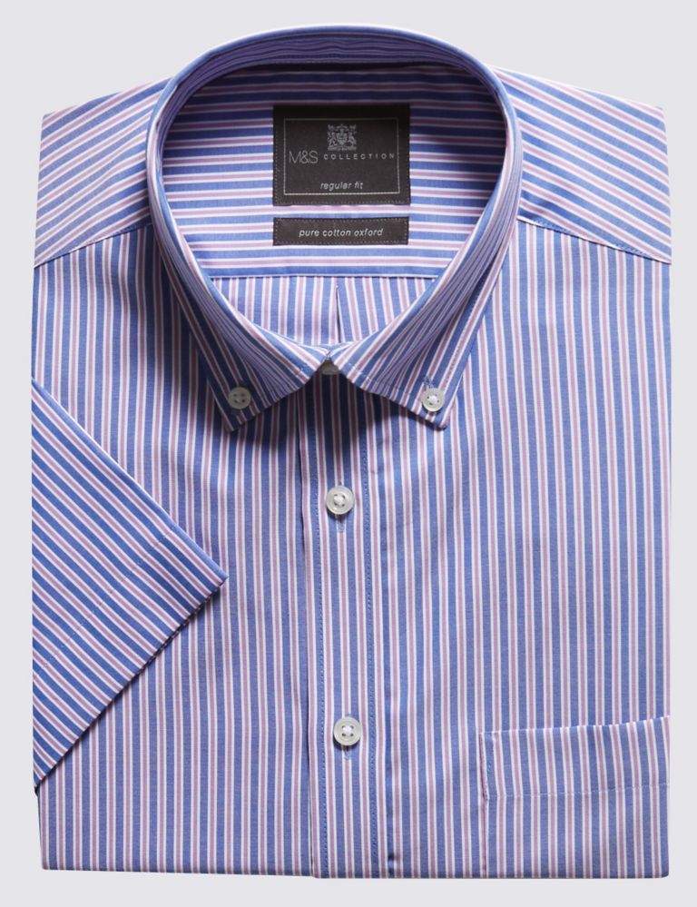 Pure Cotton Short Sleeve Chalk Striped Oxford Shirt 2 of 3