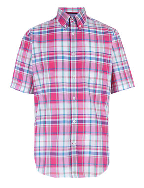 Pure Cotton Short Sleeve Checked Shirt Image 2 of 4