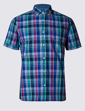 Pure Cotton Short Sleeve Checked Shirt Image 2 of 3