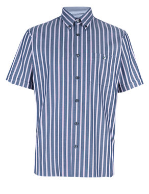Pure Cotton Short Sleeve Double Striped Shirt Image 2 of 4