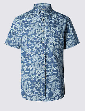 Pure Cotton Short Sleeve Floral Shirt Image 2 of 3