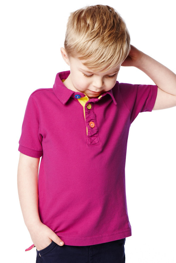 Pure Cotton Short Sleeve Fluro Polo Shirt (1-7 Years) Image 1 of 1