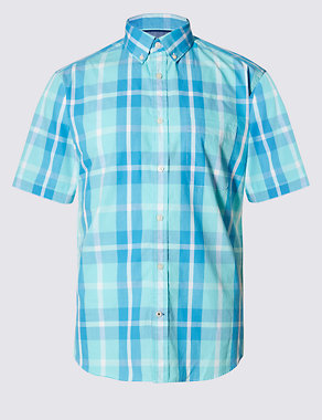 Pure Cotton Short Sleeve Large Checked Shirt Image 2 of 3