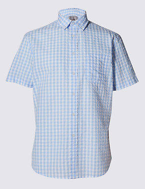 Pure Cotton Short Sleeve Seersucker Textured Shirt Image 2 of 3