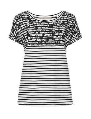 Pure Cotton Short Sleeve Striped Floral T-Shirt Image 2 of 4
