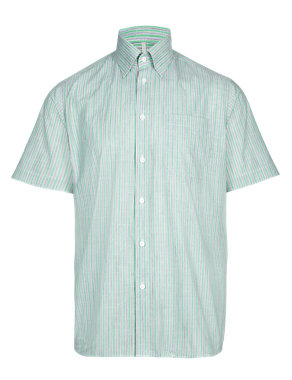 Pure Cotton Short Sleeve Striped Shirt Image 2 of 3