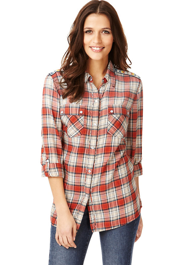 Pure Cotton Shoulder Bead Checked Shirt Image 1 of 1