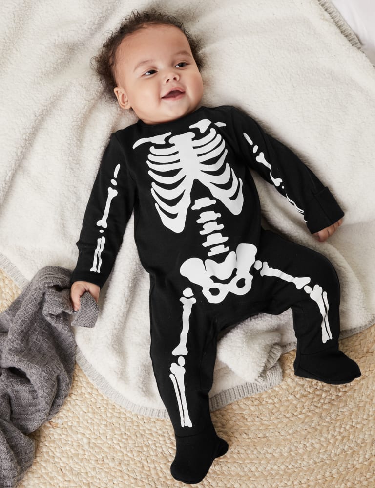 Pure Cotton Skeleton Sleepsuit (7lbs - 1 Yrs) | Mu0026S Collection | Mu0026S