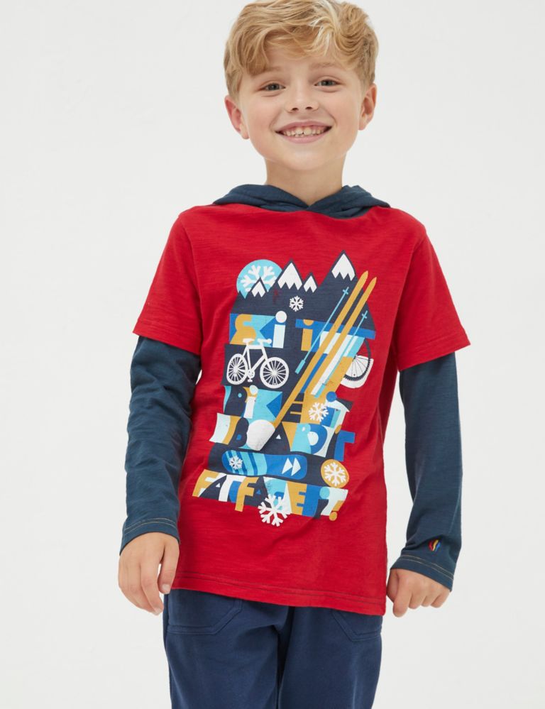 Pure Cotton Ski Graphic Hooded T-Shirt (3-13 Yrs) 1 of 4
