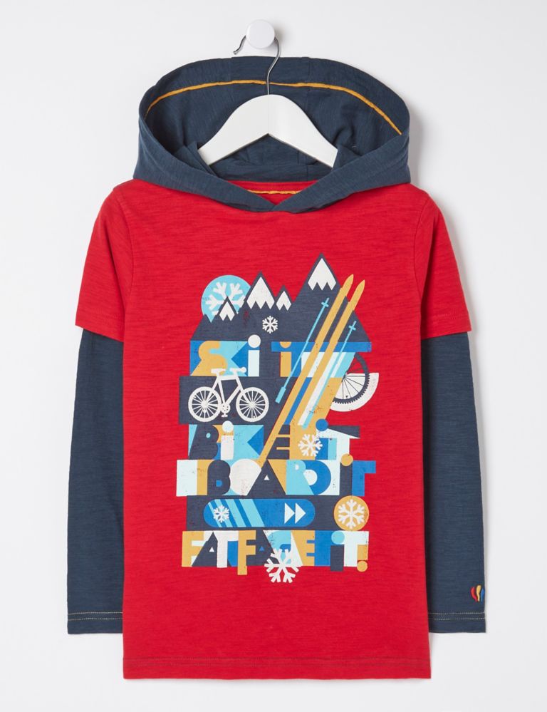 Pure Cotton Ski Graphic Hooded T-Shirt (3-13 Yrs) 2 of 4