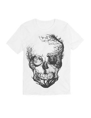 Pure Cotton Skull & Wolf Print T-Shirt (5-14 Years) Image 2 of 3