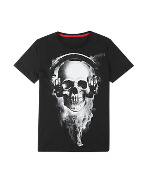 Pure Cotton Skull Print T-Shirt (5-14 Years) Image 2 of 3