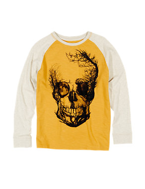 Pure Cotton Skull Wolf Print T-Shirt (5-14 Years) Image 2 of 3
