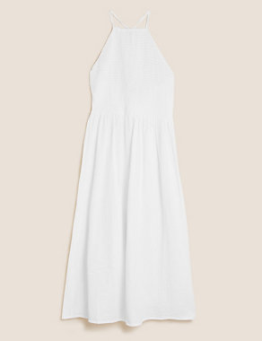 Pure Cotton Sleeveless Shirred Midi Dress Image 2 of 6