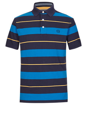 Pure Cotton Slim Fit Block Striped Polo Shirt Image 2 of 3