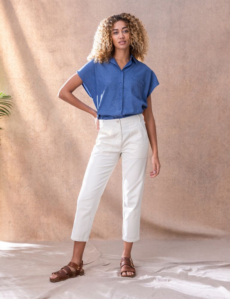 Pure Cotton Slim Fit Cropped Trousers 4 of 4
